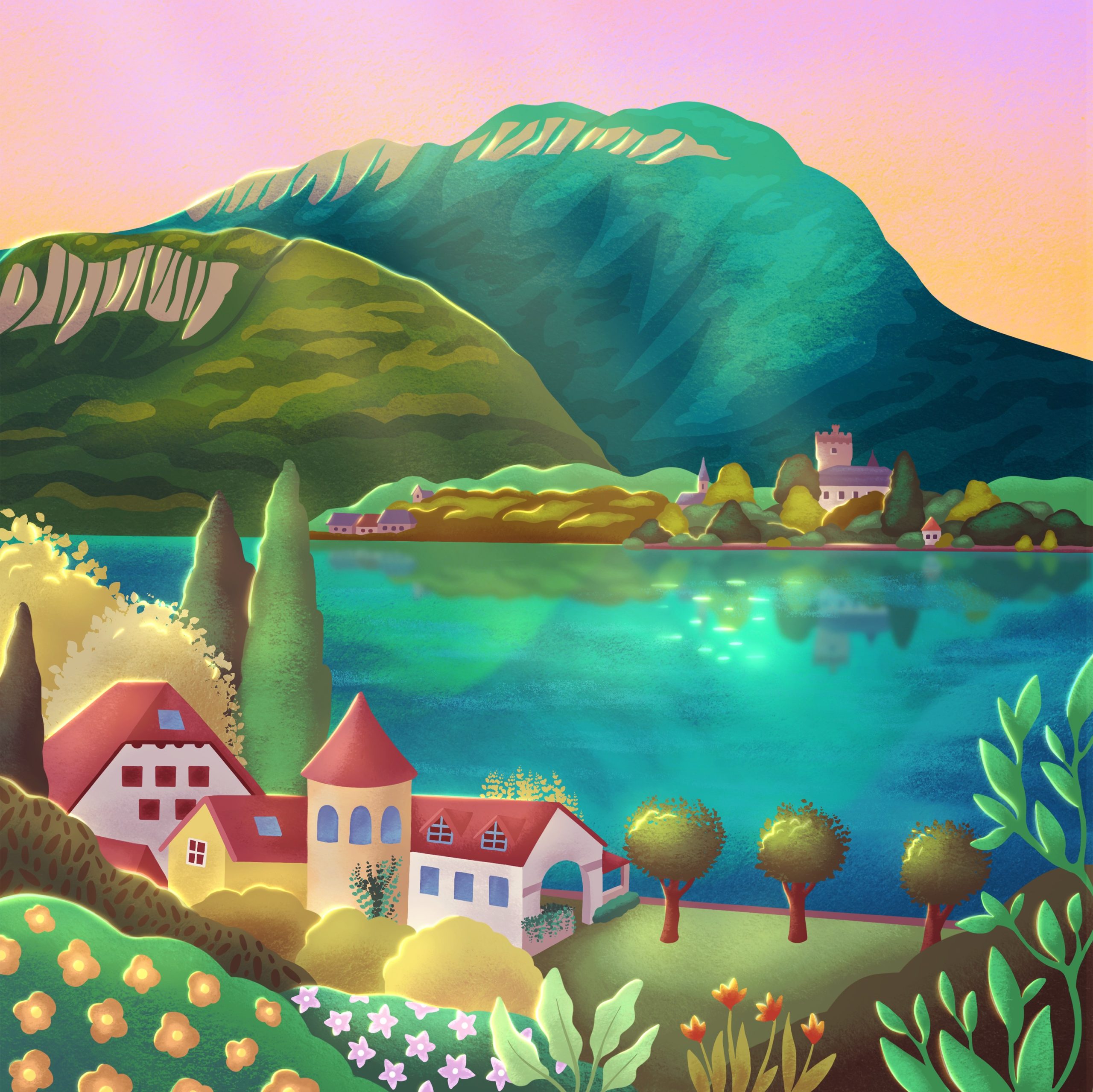 Annecy lake~2 flat-design-illustration