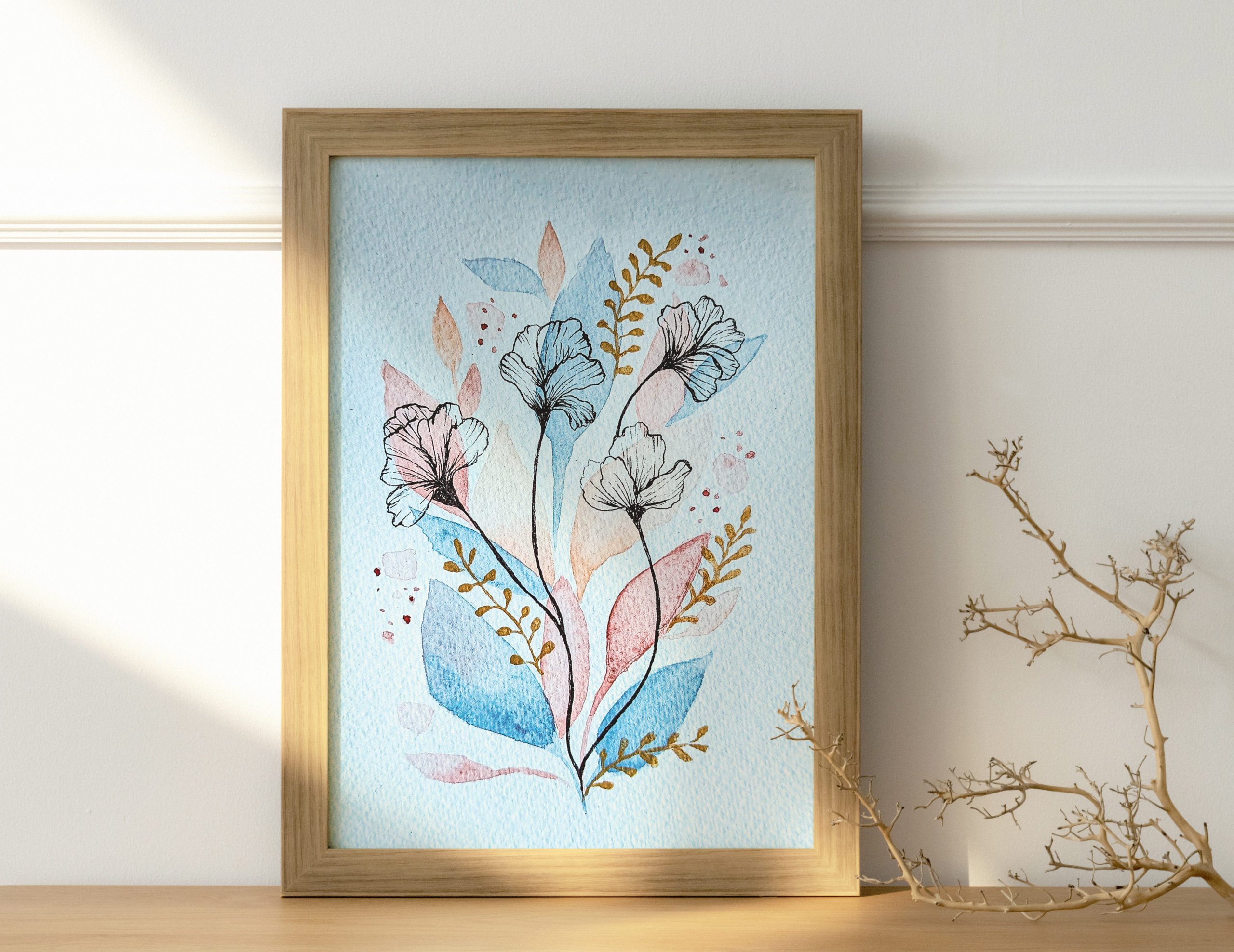 aquarelle fleurs et encre